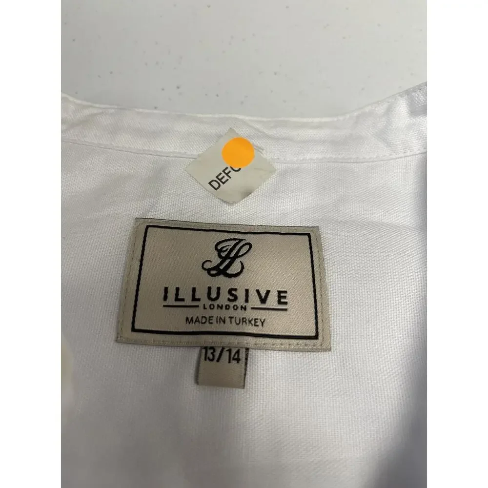 Illusive London Shirt Boys 13/14 Years Button Up White Floral Short Sleeve N32